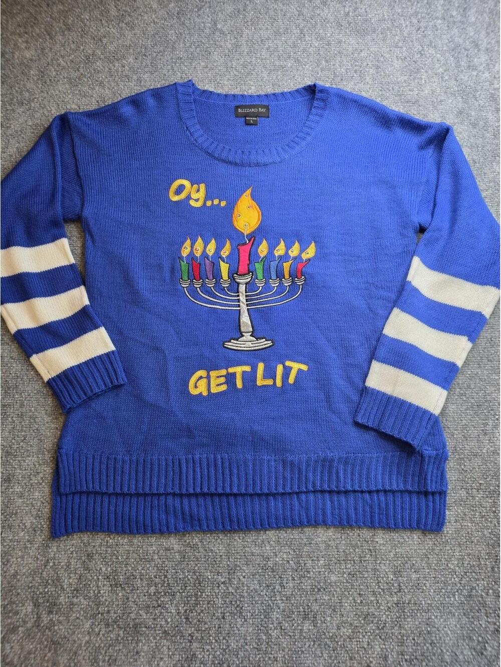 Blizzard Bay Menorah Get Lit LED Light Up Ugly Hanukkah Sweater Unisex Size L